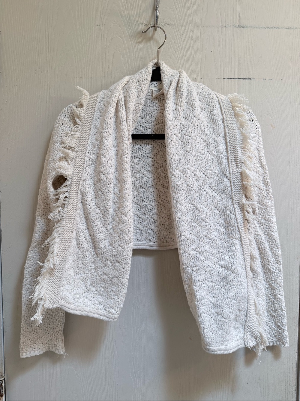 Billabong Soft Knit Fringe Open-Front Sweater Cardigan - Cream